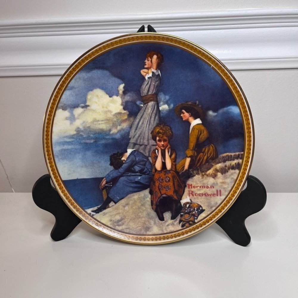 Norman Rockwell Vintage Collectible Plates Waiting on the Shore By Knowles